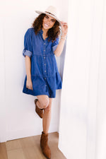 Load image into Gallery viewer, Blue Jean Baby Button Down Dress
