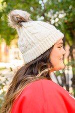 Load image into Gallery viewer, Cable Knit Cuffed Beanie In Ivory
