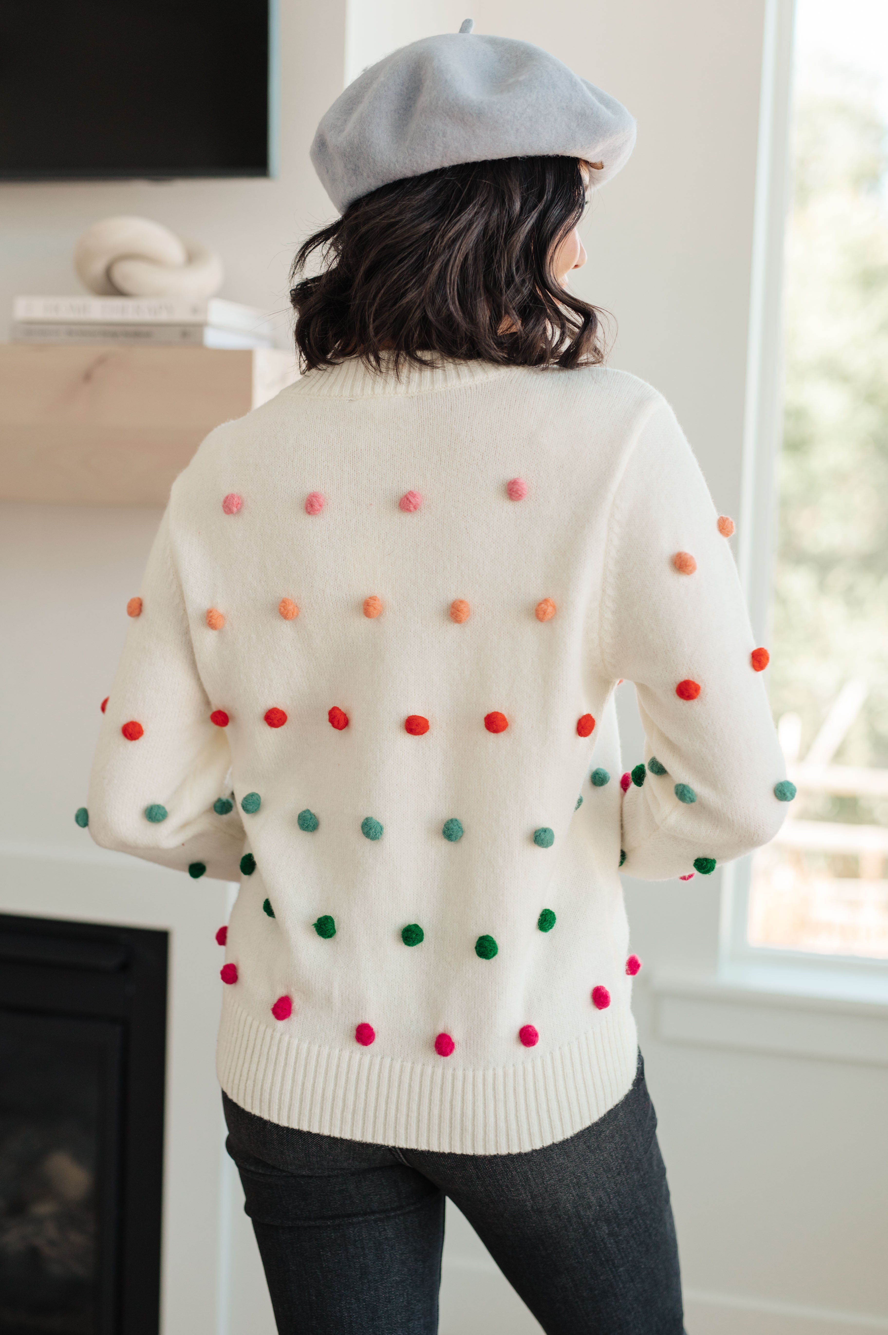 Candy Buttons Pom Detail Sweater