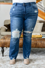 Load image into Gallery viewer, Christine High Contrast Slim Bootcut Destroyed Jeans
