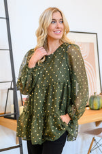 Load image into Gallery viewer, Coya Metallic Dot Tiered Blouse in Olive
