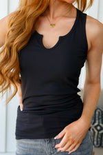 Load image into Gallery viewer, Daily Essential Notched Ribbed Tank in Black
