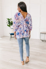Load image into Gallery viewer, Fabled in Floral Draped Peplum Top in Blue
