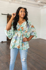 Load image into Gallery viewer, Fabled in Floral Draped Peplum Top in Ivory
