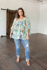 Load image into Gallery viewer, Fabled in Floral Draped Peplum Top in Ivory
