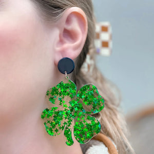 PREORDER: Clear Resin Confetti Clover Dangle Earrings