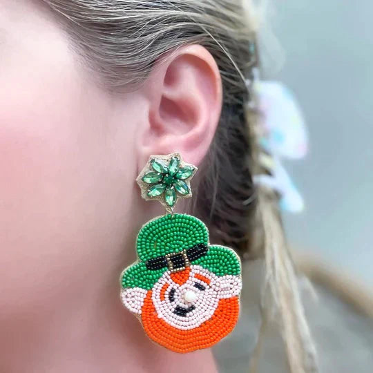 PREORDER: Lucky Leprechaun Beaded Dangle Earrings
