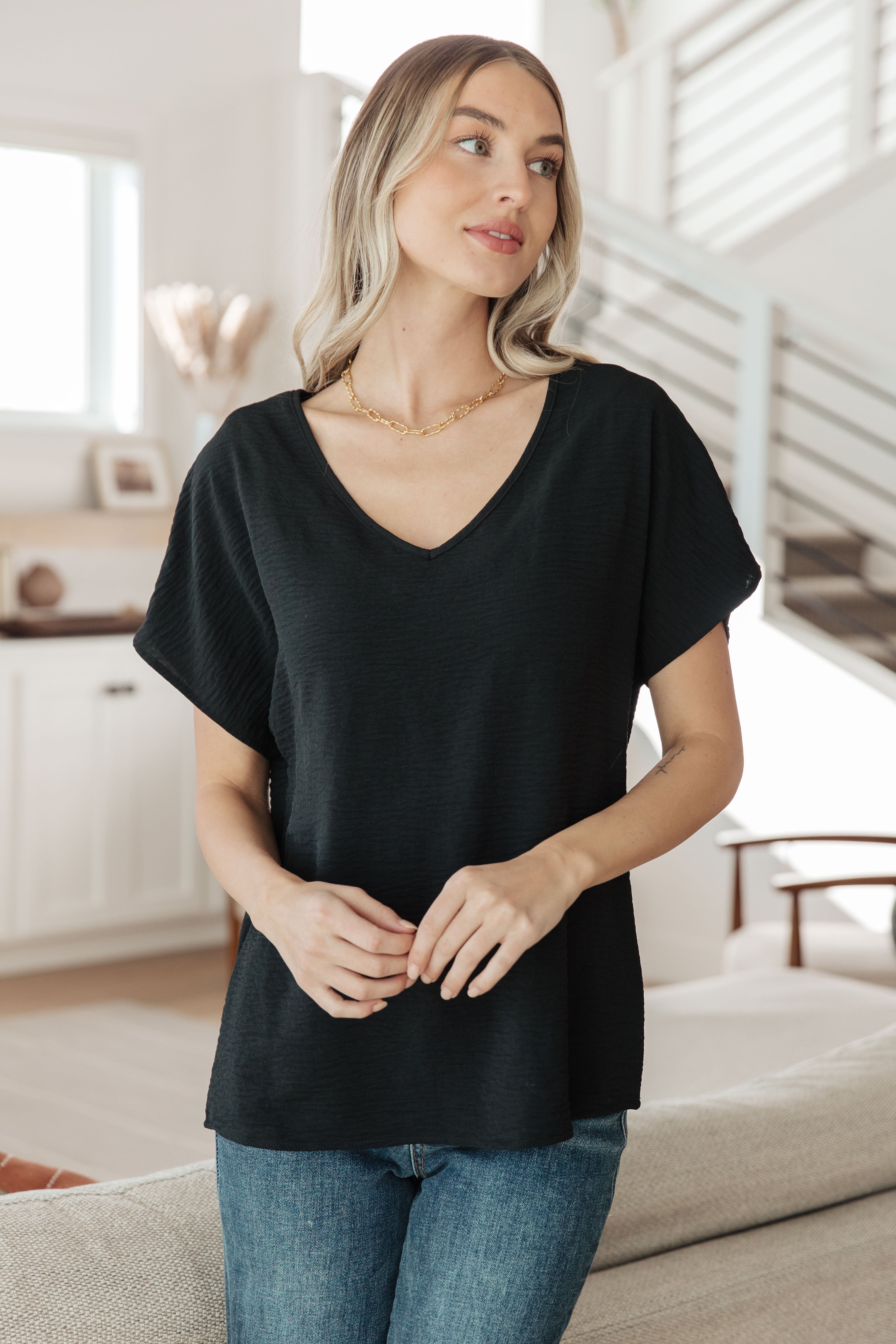 Frequently Asked Questions V-Neck Top in Black