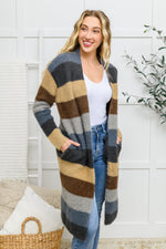 Load image into Gallery viewer, Fuzzy Longline Cardigan In Blue &amp; Cocoa
