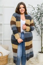 Load image into Gallery viewer, Fuzzy Longline Cardigan In Blue &amp; Cocoa
