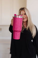 Load image into Gallery viewer, Glam Girl 40 oz Rhinestone Tumbler in PInk

