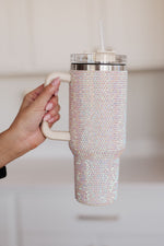 Load image into Gallery viewer, Glam Girl 40 oz Rhinestone Tumbler in White
