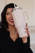 Load image into Gallery viewer, Glam Girl 40 oz Rhinestone Tumbler in White
