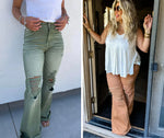 Load image into Gallery viewer, Blakeley Distressed Jeans In Olive and Camel
