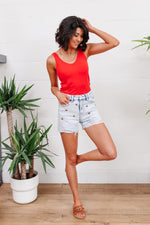 Load image into Gallery viewer, Hi-Waisted Cherry Acid Wash Cutoffs
