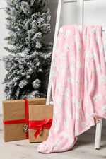 Load image into Gallery viewer, Holiday Fleece Blanket in Pink Snowman
