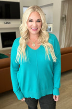 Load image into Gallery viewer, V-Neck Front Seam Sweater in Turquoise
