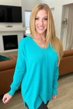 Load image into Gallery viewer, V-Neck Front Seam Sweater in Turquoise
