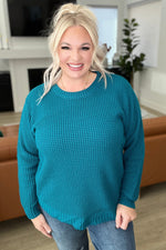 Load image into Gallery viewer, High Low Waffle Knit Sweater in Ocean Teal
