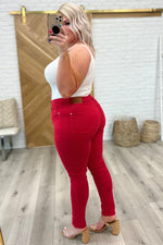 Load image into Gallery viewer, Ruby High Rise Control Top Garment Dyed Skinny Jeans in Red
