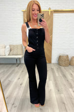 Load image into Gallery viewer, Imogene Control Top Retro Flare Overalls in Black
