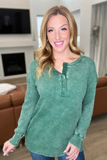 Load image into Gallery viewer, Mineral Wash Baby Waffle Henley in Dark Green
