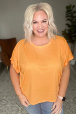 Load image into Gallery viewer, Round Neck Cuffed Sleeve Top in Neon Orange
