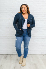 Load image into Gallery viewer, Janie Asymmetric Cowl Neck Jacket In Navy
