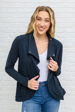 Load image into Gallery viewer, Janie Asymmetric Cowl Neck Jacket In Navy
