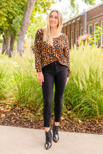 Load image into Gallery viewer, Just For Fun Long Sleeve V Neck Animal Print Top
