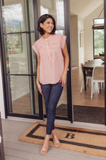 Load image into Gallery viewer, Pleat Detail Button Up Blouse in Pink
