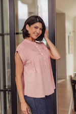 Load image into Gallery viewer, Pleat Detail Button Up Blouse in Pink
