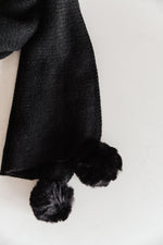 Load image into Gallery viewer, Knitted Fuzzy Pom Pom Scarf In Black
