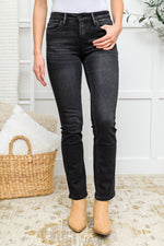 Load image into Gallery viewer, Kortney Mid Rise Straight Leg Jeans In Washed Black
