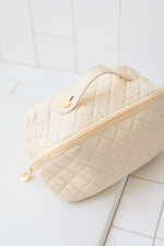 Load image into Gallery viewer, Large Capacity Quilted Makeup Bag in Cream
