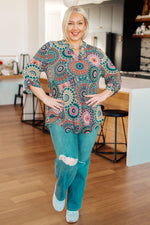Load image into Gallery viewer, Little Lovely Blouse in Teal Medallion
