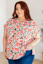 Load image into Gallery viewer, Lizzy Cap Sleeve Top in Coral and Beige Floral
