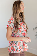Load image into Gallery viewer, Lizzy Cap Sleeve Top in Coral and Beige Floral
