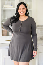 Load image into Gallery viewer, Long Sleeve Button Down Dress In Ash Gray
