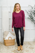 Load image into Gallery viewer, Long Sleeve Knit Top With Pocket In Burgundy
