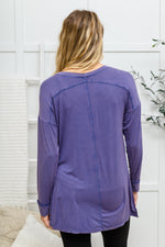 Load image into Gallery viewer, Long Sleeve Knit Top With Pocket In Denim Blue
