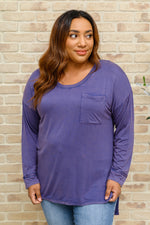 Load image into Gallery viewer, Long Sleeve Knit Top With Pocket In Denim Blue
