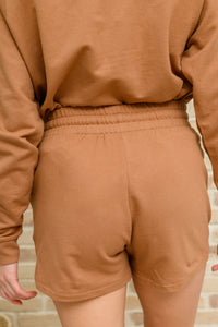 Long Sleeve Sweatshirt Top & Shorts Set In Camel