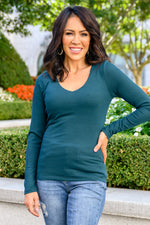 Load image into Gallery viewer, My Own Way V Neck Ribbed Top In Pine
