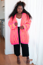 Load image into Gallery viewer, Noticed in Neon Checkered Cardigan in Pink and Orange
