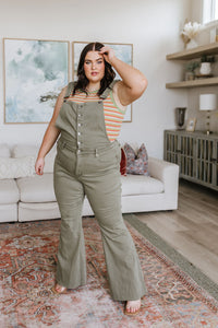 Olivia Control Top Release Hem Overalls in Olive