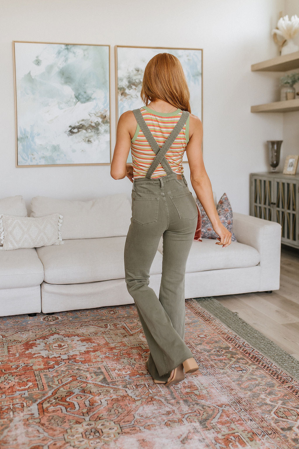 Olivia Control Top Release Hem Overalls in Olive