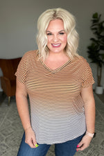Load image into Gallery viewer, Ombre Stripe V-Neck T in Neon Coral
