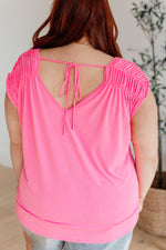 Load image into Gallery viewer, Ruched Cap Sleeve Top in Neon Pink
