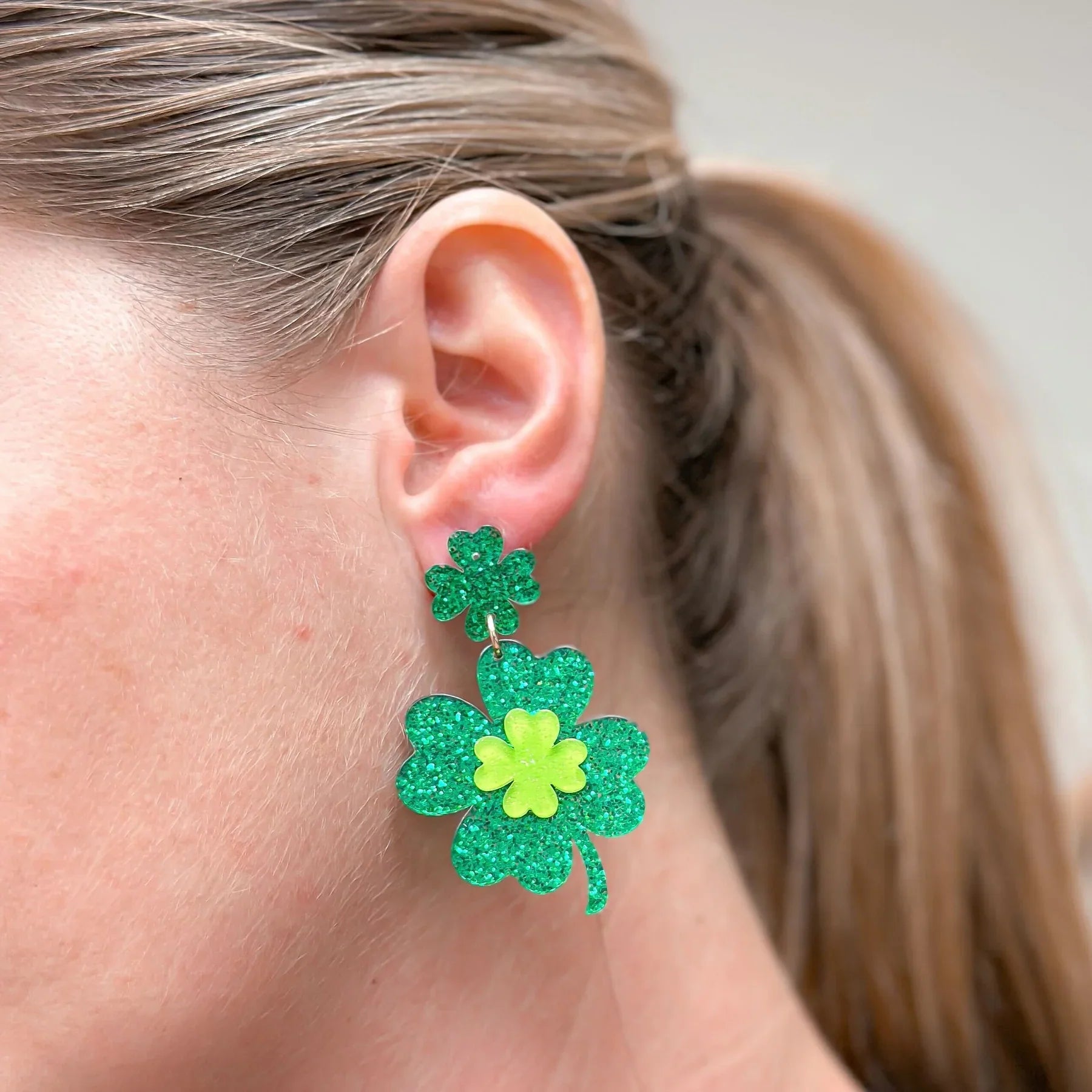 PREORDER: Shimmering Lucky Clover Dangle Earrings